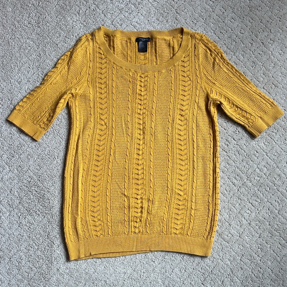 Ann Taylor Open Knit Elbow Sleeve Cotton Sweater, Size M